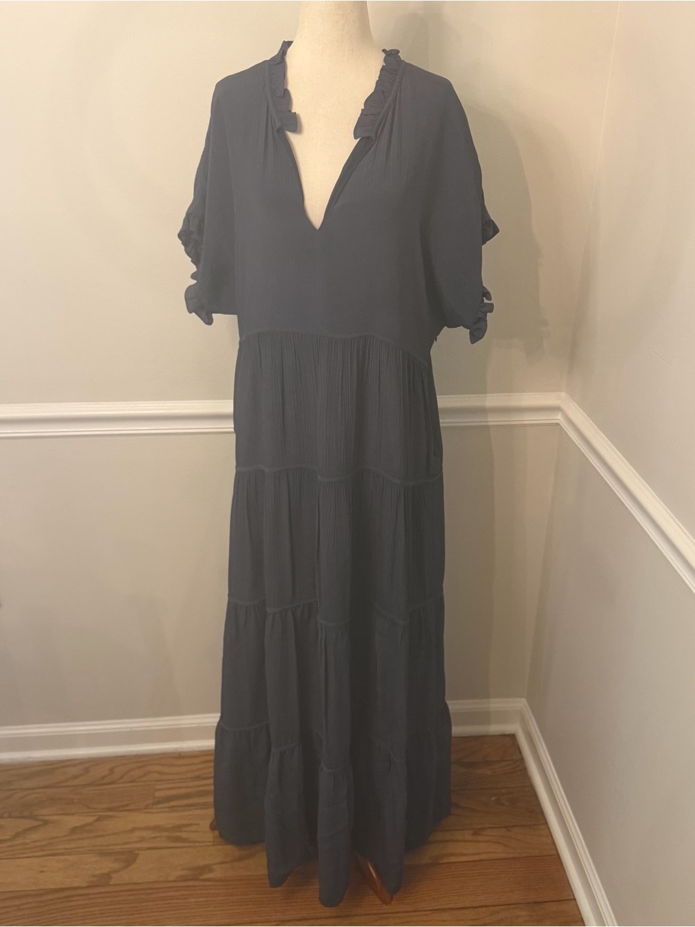 Marie Oliver grey ruffle sleeve tiered maxi dress- XL